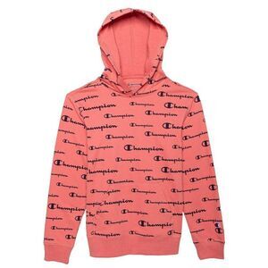 Champion Girl's Citrus Pink AOP Script Athleticwear Hoodie Sweatshirt Size Large